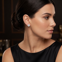 Clustered Diamond Halo Stud Earrings worn - lifestyle