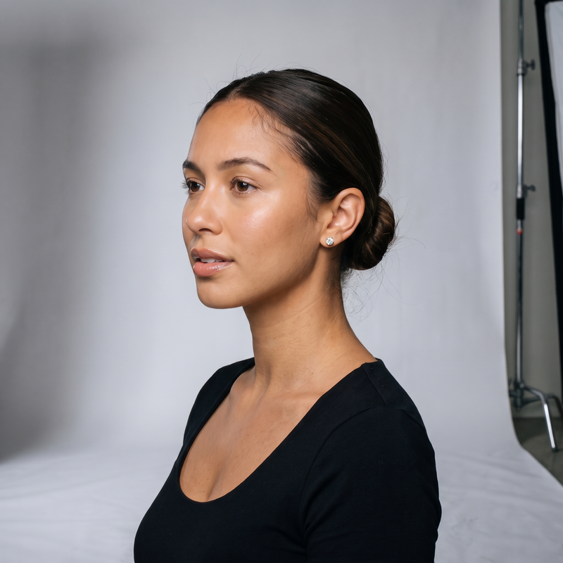 Single Stud Lab Grown Diamond Earring on model - studio photoshoot