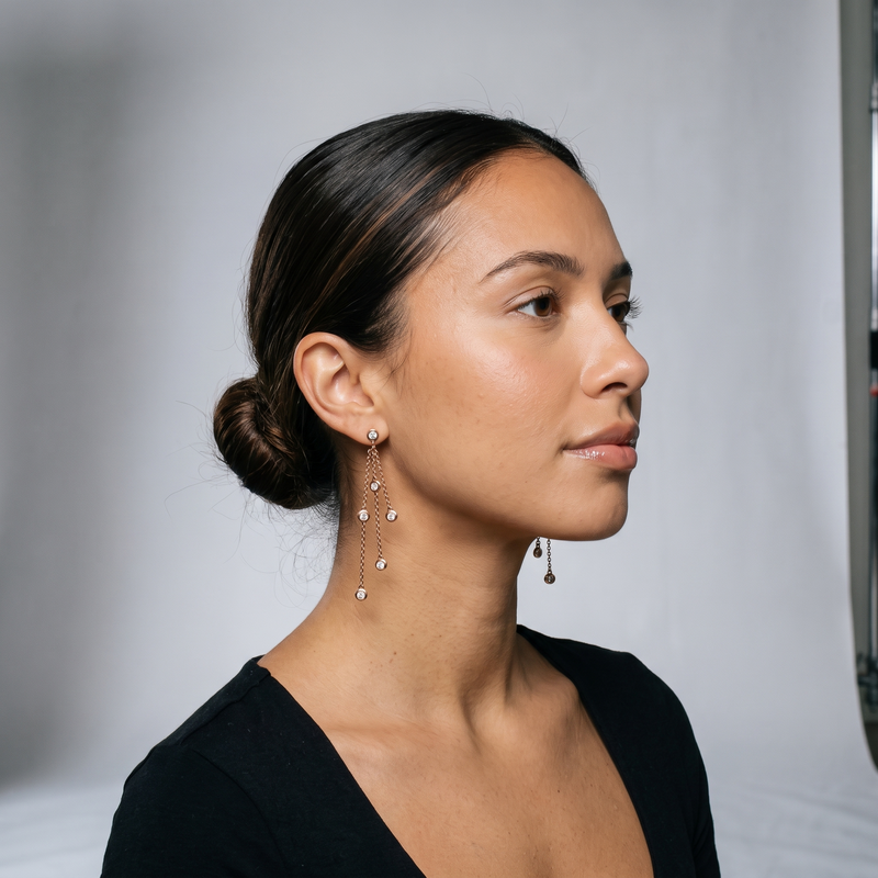 Diamond By The Yard 12-Stone Dangling Earrings on model - studio photoshoot