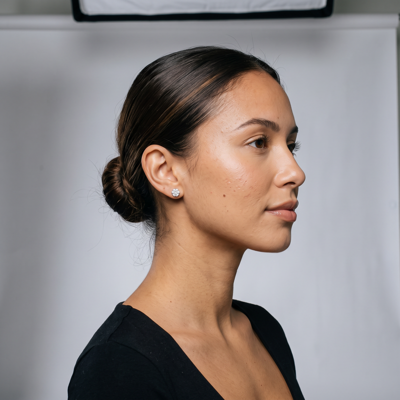 Diamond Flower Earring on model - studio photoshoot