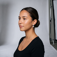 Round and Pear Shape Dangling Earrings on model - studio photoshoot