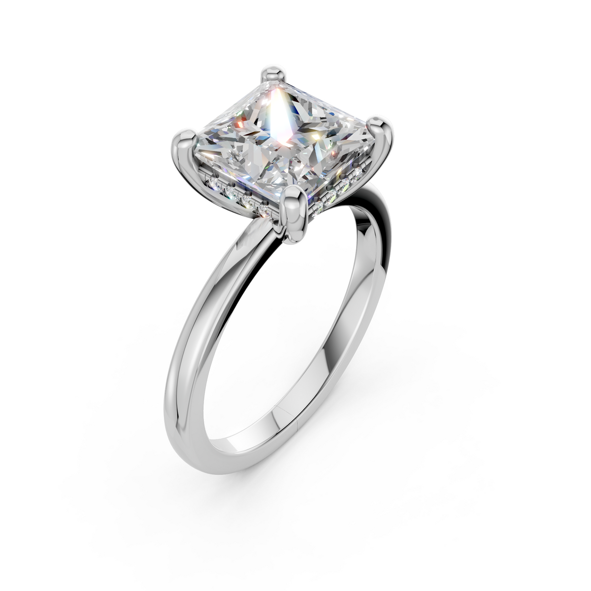 2.70ct Lab Grown Princess-Cut Diamond with Hidden Halo Engagement Ring