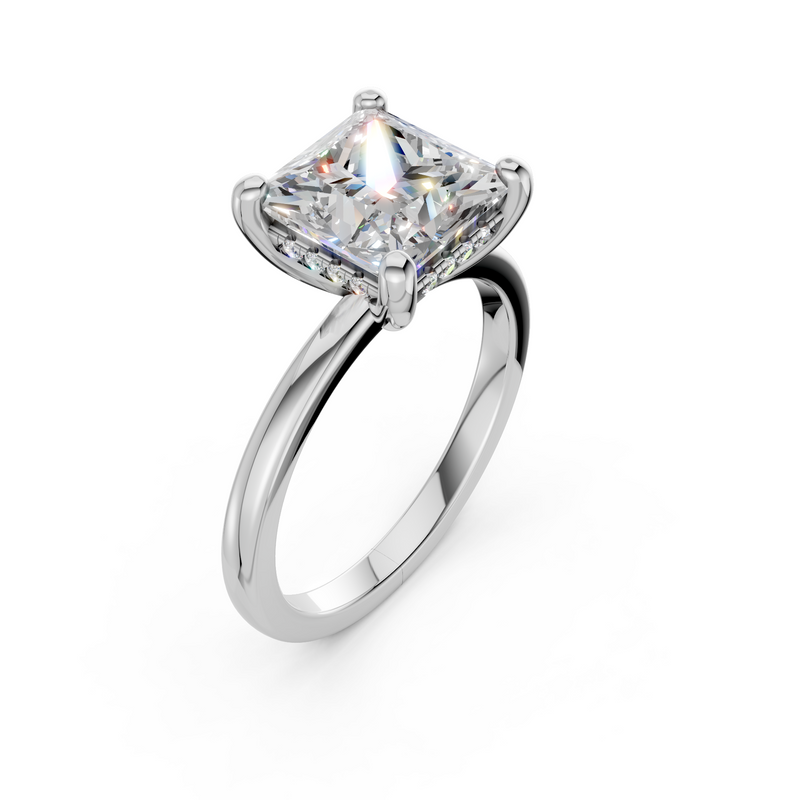2.70ct Lab Grown Princess-Cut Diamond with Hidden Halo Engagement Ring