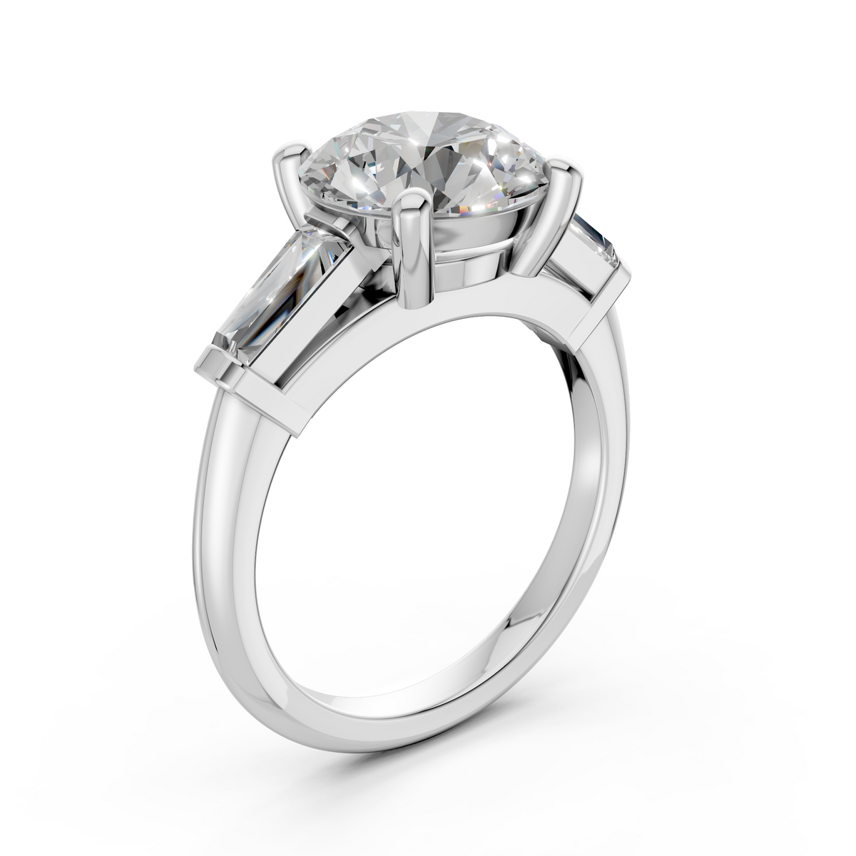 3.50ct Lab Grown Round-Cut Diamond with Tapered Baguettes Engagement Ring