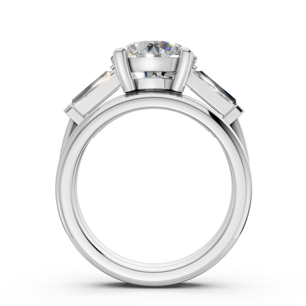3.50ct Lab Grown Round-Cut Diamond with Tapered Baguettes Engagement Ring