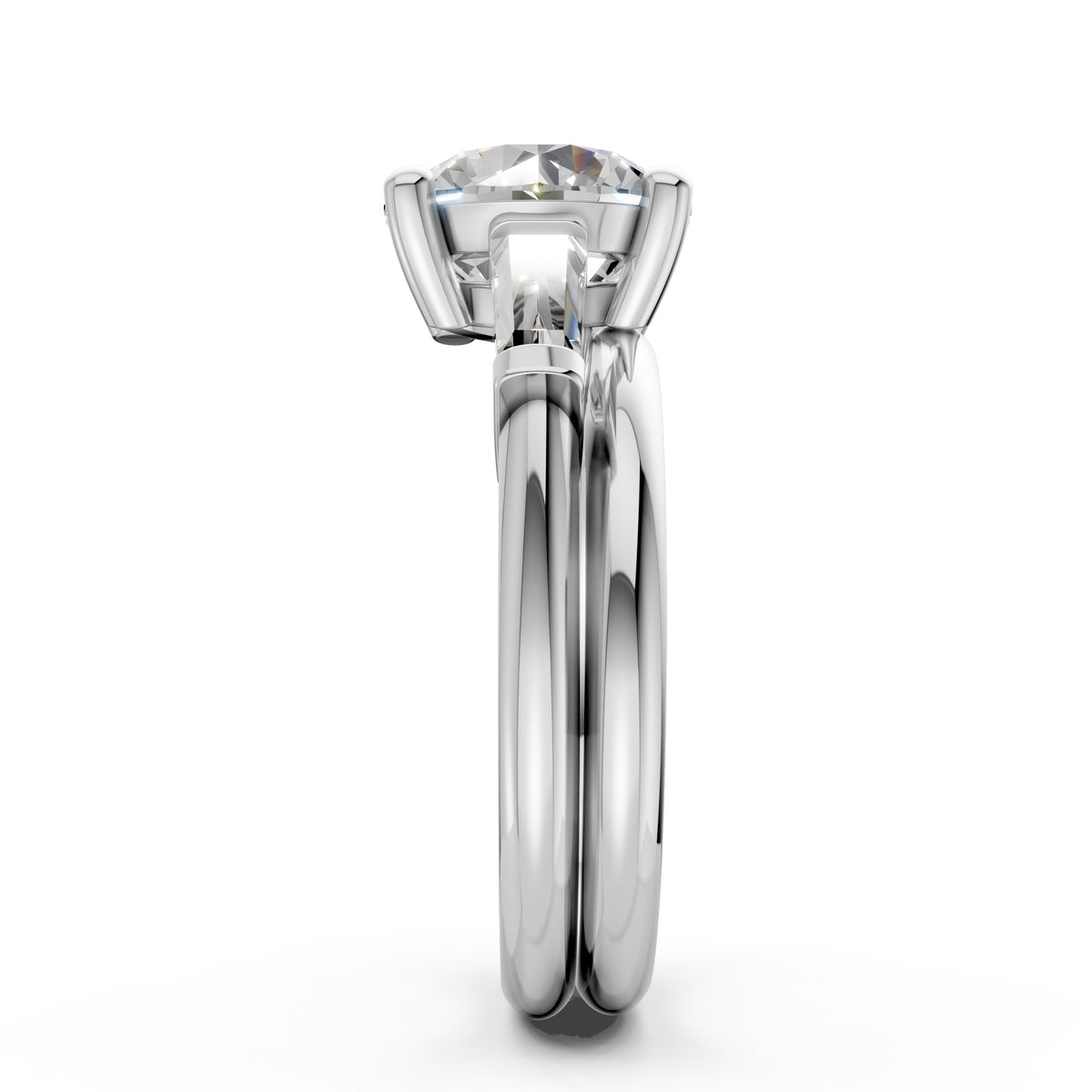 3.50ct Lab Grown Round-Cut Diamond with Tapered Baguettes Engagement Ring