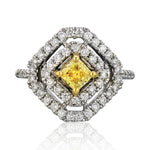 Square Shapped with Natural Yellow Center Diamond Ring - The Diamond Channel