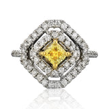 Square Shapped with Natural Yellow Center Diamond Ring - The Diamond Channel