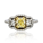 Three Stone Natural Yellow Center Invisible Set Diamond Engagement Ring - The Diamond Channel