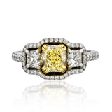 Three Stone Natural Yellow Center Invisible Set Diamond Engagement Ring - The Diamond Channel